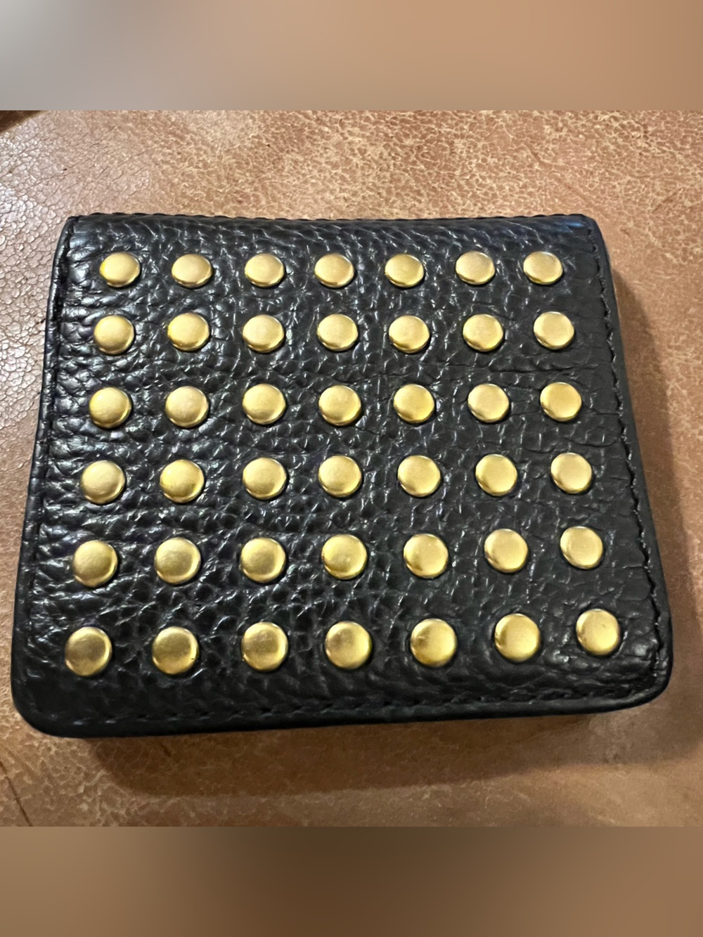 Vintage Fossil Black Studded Leather Wallet with Gold Rivets